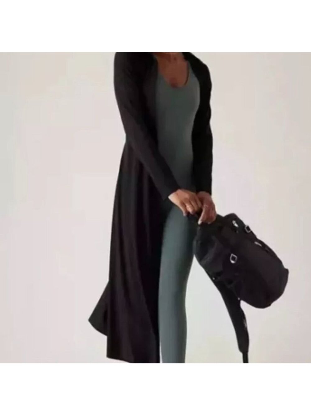 Athleta Black Midi Shirt Dress W/ Collar & Long Sleeves Button Front Size M - Picture 2 of 14